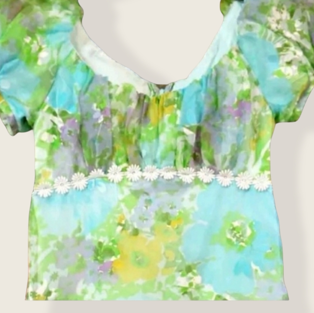 Vintage 1960s Hippie Woodstock Daisy Empire Maxi Dress - Picture 9 of 16